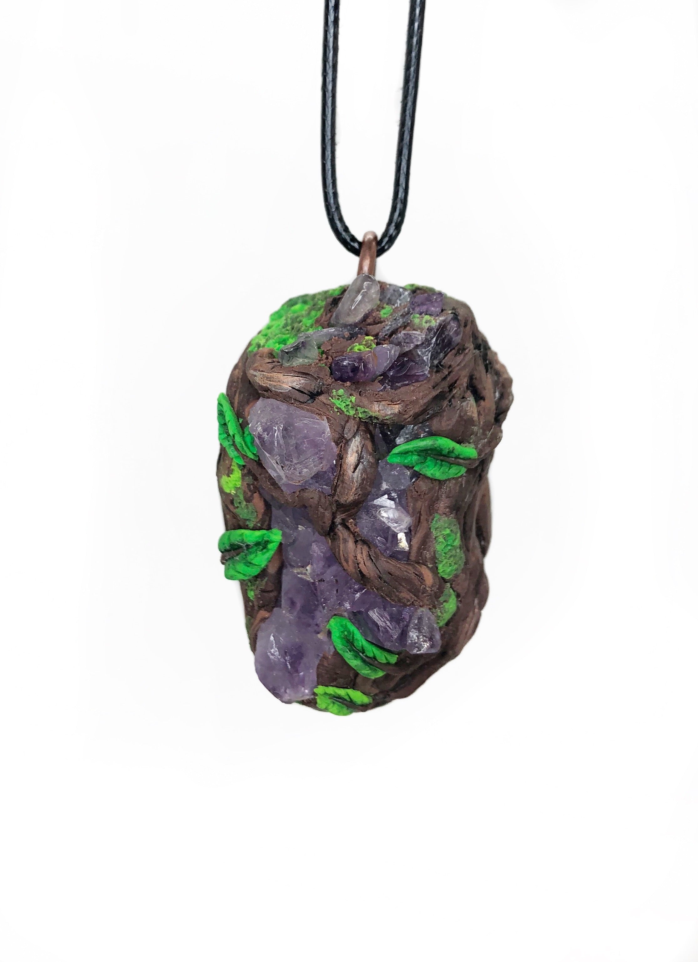 Amethyst Polymer Clay Wood Nature Branches Necklace | Groovy Opal, LLC.