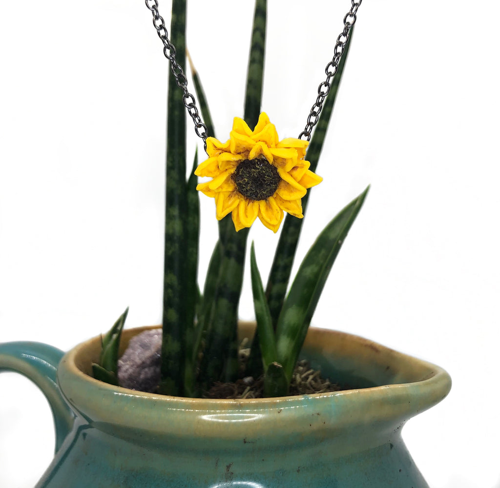 Yellow Sunflower Polymer Clay Necklace | Groovy Opal, LLC.