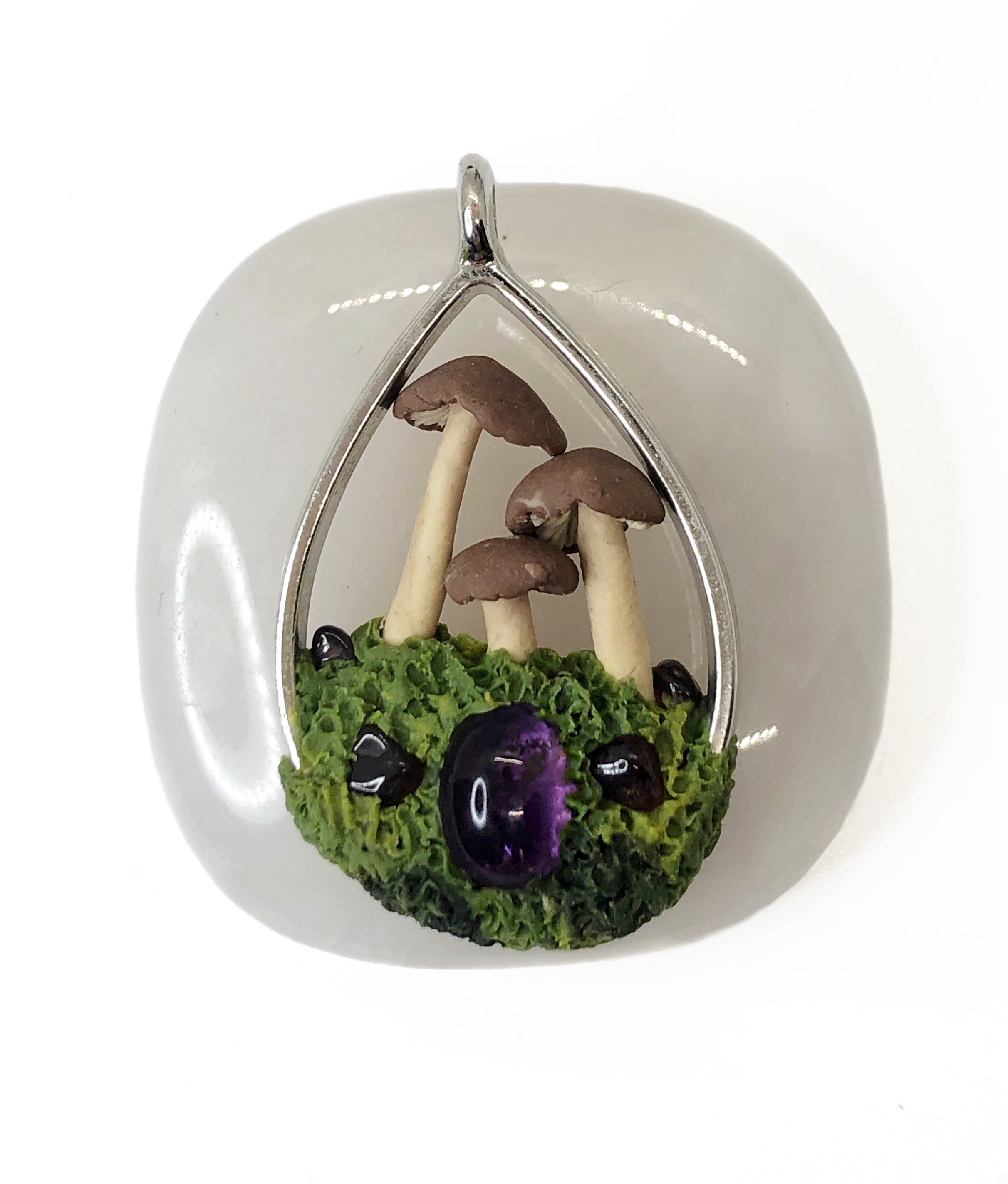 Mushroom Amethyst Nature Polymer Clay Pendant | Groovy Opal, LLC.