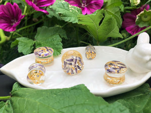 Lavender and Gold Reversible Jewelry Plugs | Groovy Opal, LLC.
