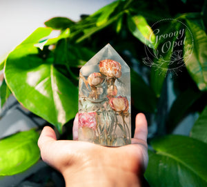 Large Crystal Point with Roses | Groovy Opal, LLC.