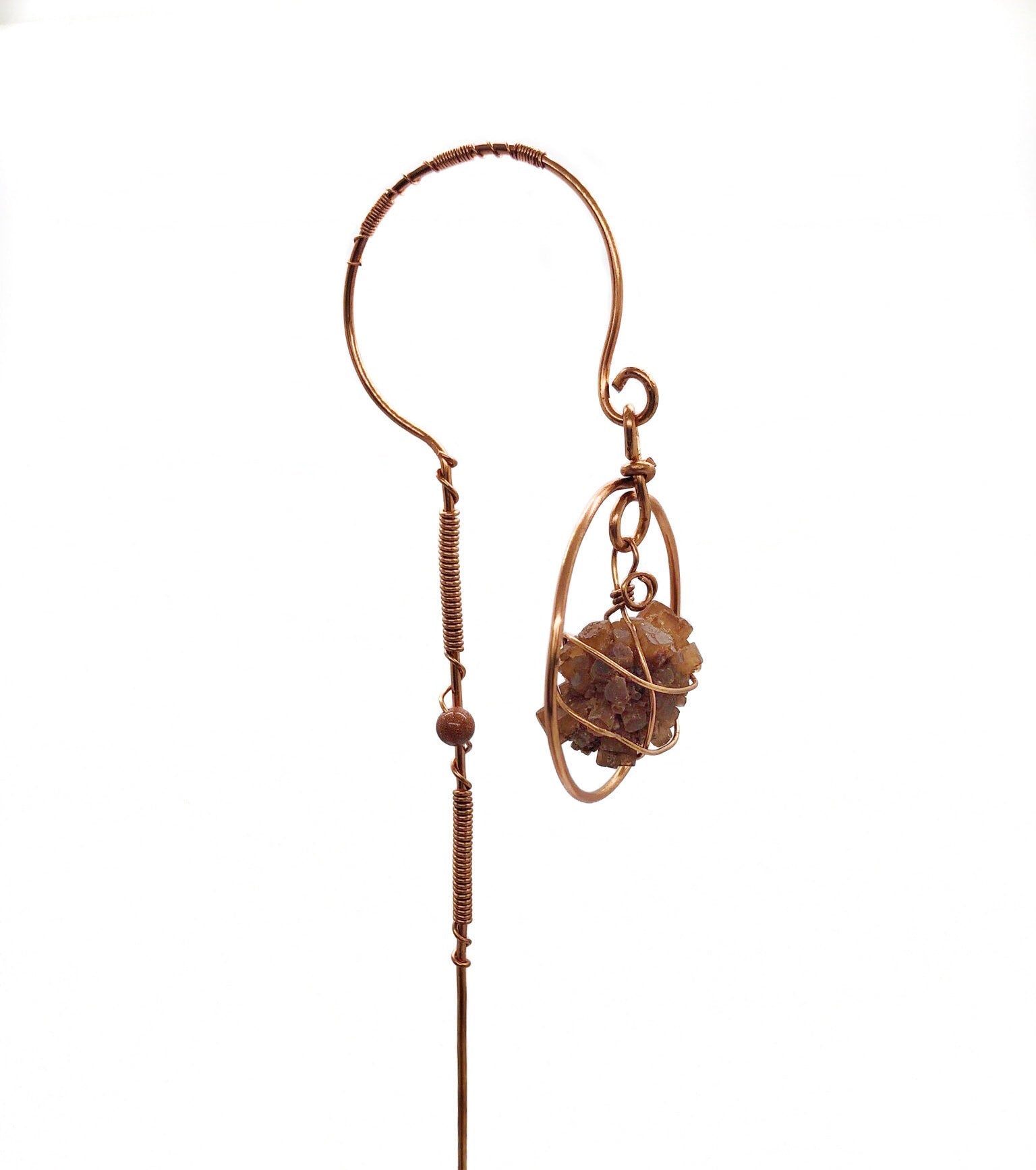 Aragonite and Goldstone Copper Wire Plant Decor | Groovy Opal, LLC.