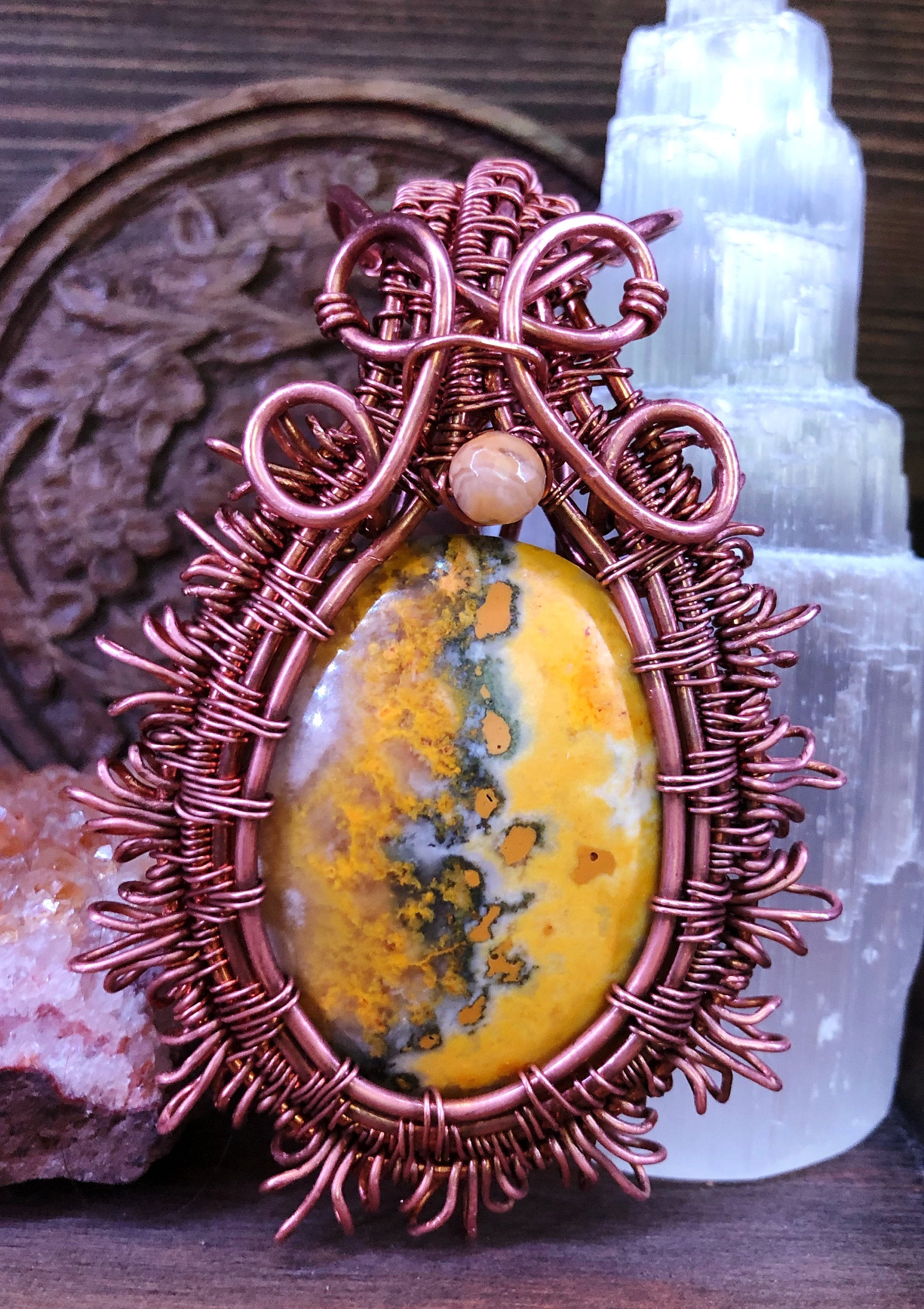 Bumble Bee Jasper Wired Wrapped Pendant | Groovy Opal, LLC.
