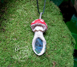 Fly Agaric Mellow Mushroom Pendant with Labradorite | Groovy Opal, LLC.